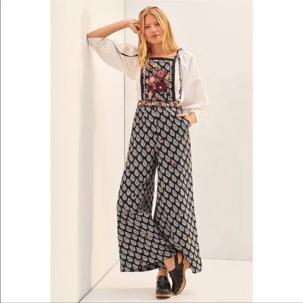 Anthropologie jumpsuit, cross-stitch embroidered size 12